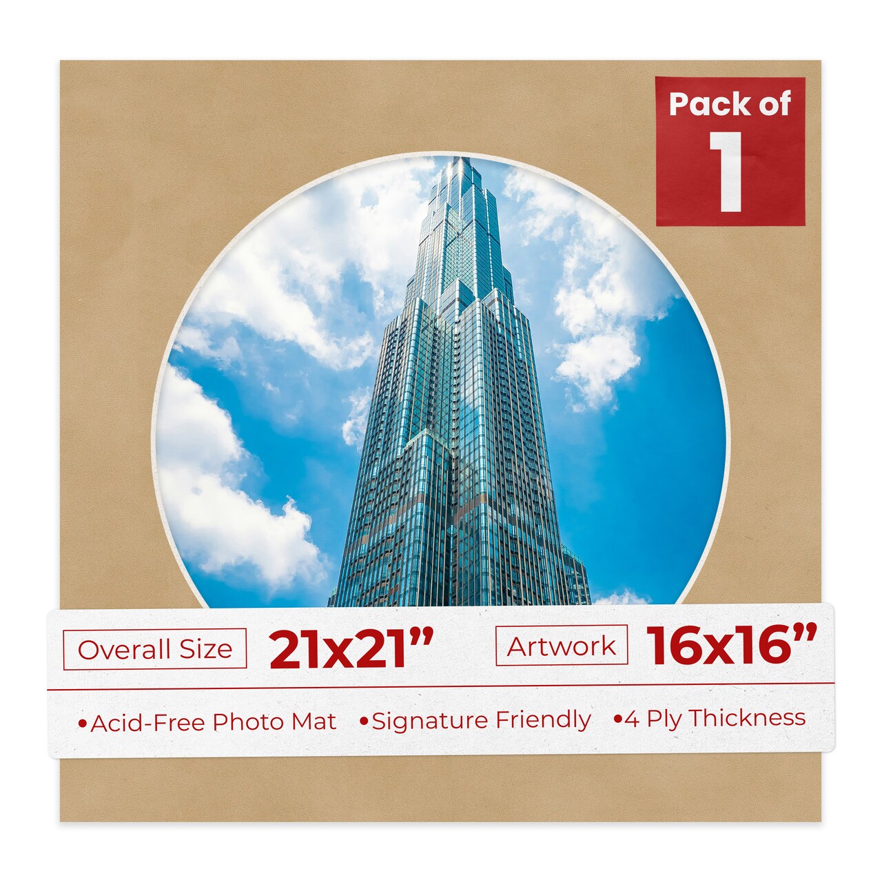 Beige Suede Mat Board for 21x21 Frames - Circle Opening for 16x16 Photos